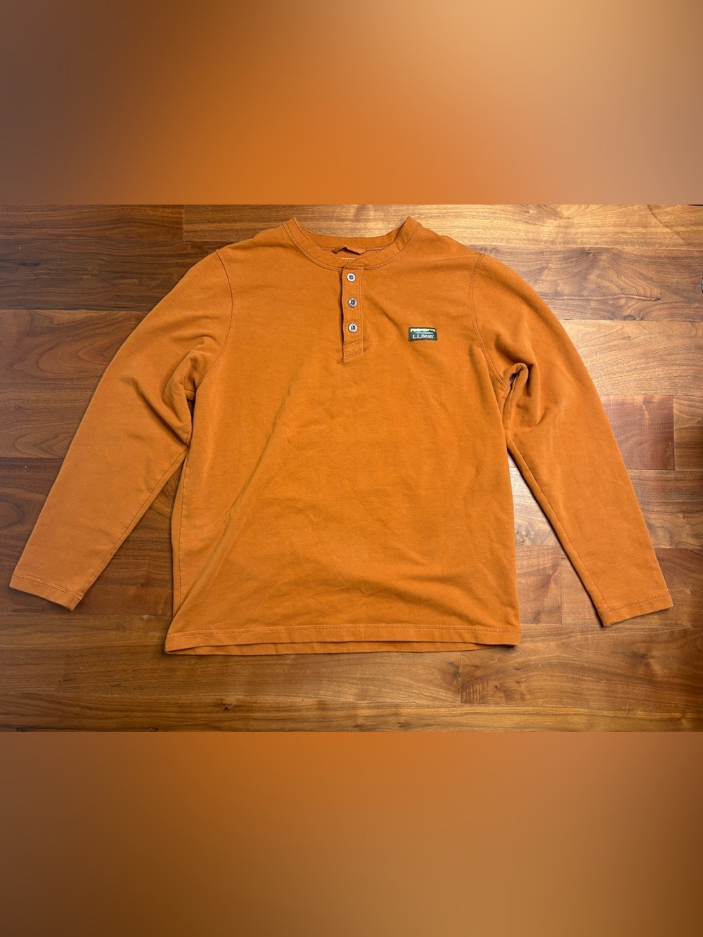 LL Bean Slightly Fitted Long Sleeve Rust Orange Henley Shirt